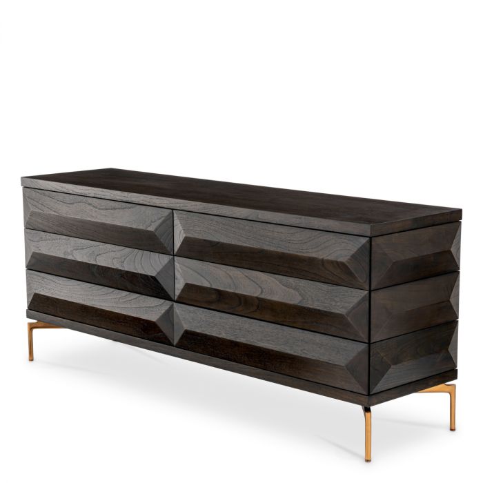 Drawer Dresser Denver mocha oak veneer brushed brass finish