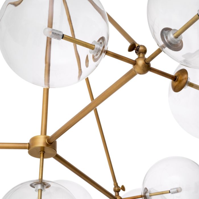 Chandelier Bermude antique brass finish clear glass