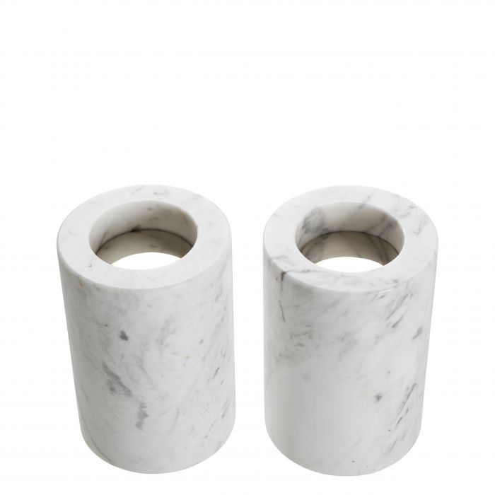 Tealight Holder Tobor S white marble set of 2