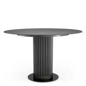 Mesa de comedor exterior Volterra redonda de cerámica gris con acabado bronce