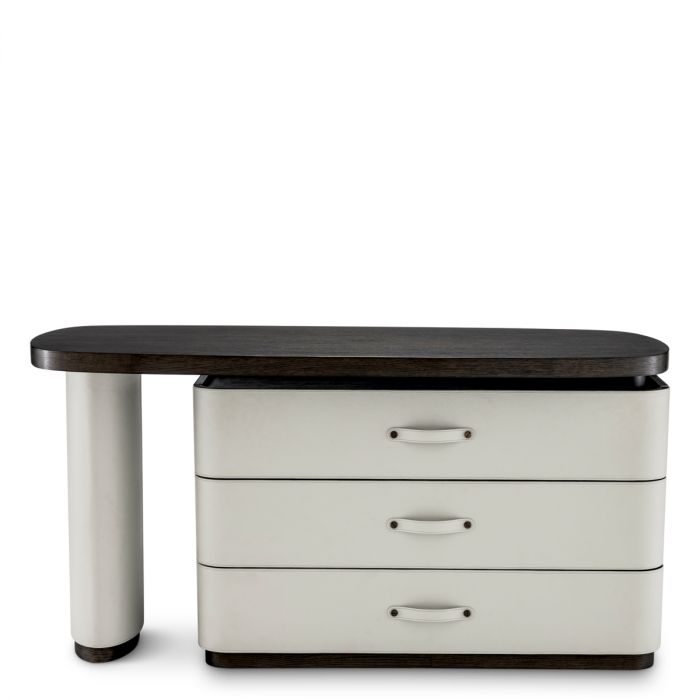 Desk Numana mocha straight oak veneer faux leather