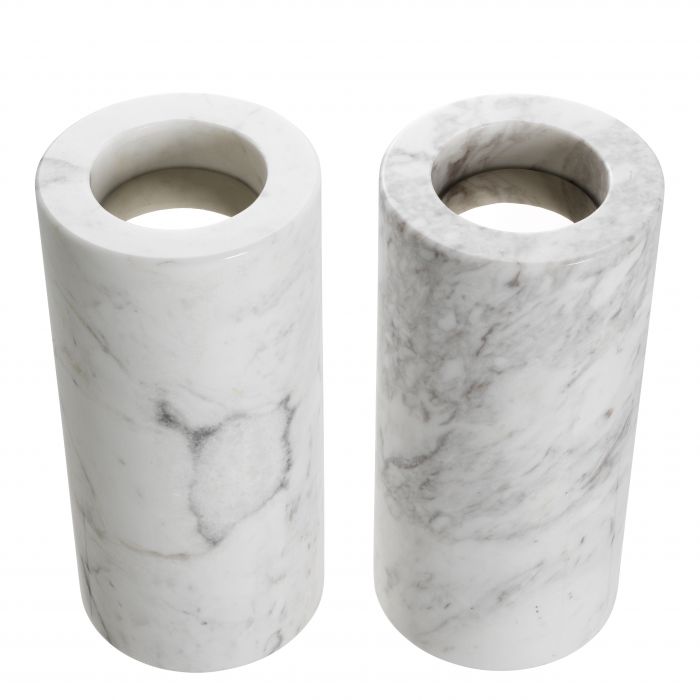 Tealight Holder Tobor L white marble set of 2