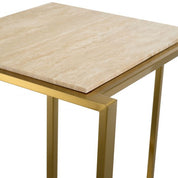 Side Table Cocktail brushed brass finish travertine