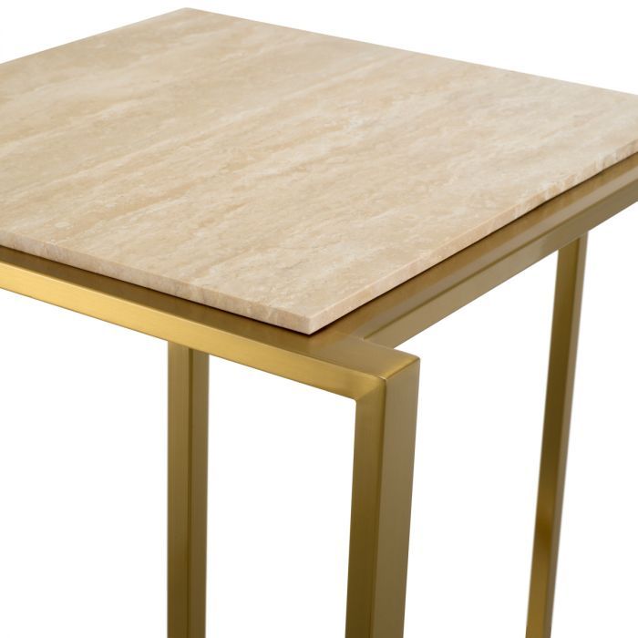 Side Table Cocktail brushed brass finish travertine
