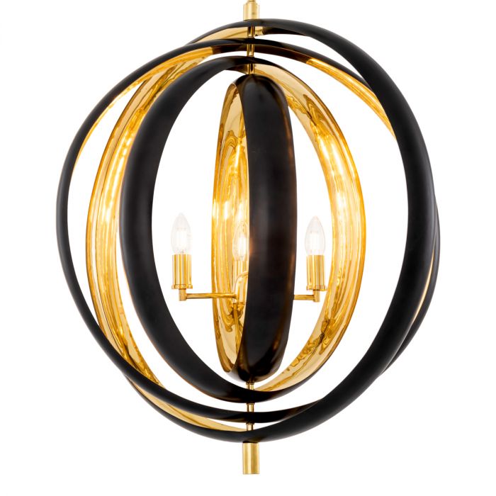Chandelier Riley gunmetal finish polished brass