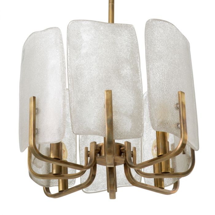 Chandelier Serrano vintage brass finish handmade glass