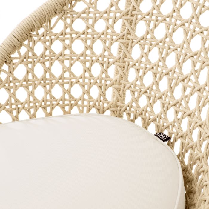 Taburete de exterior Trinity con tejido de flores color crema y blanco roto