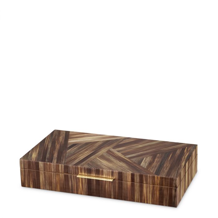 Caja Harvard de paja con marquetería marrón