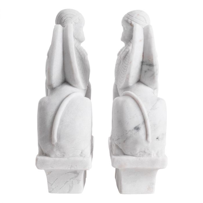 Object Sphinx white marble set of 2