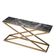 Mesa consola Criss Cross acabado latón cepillado mármol gris