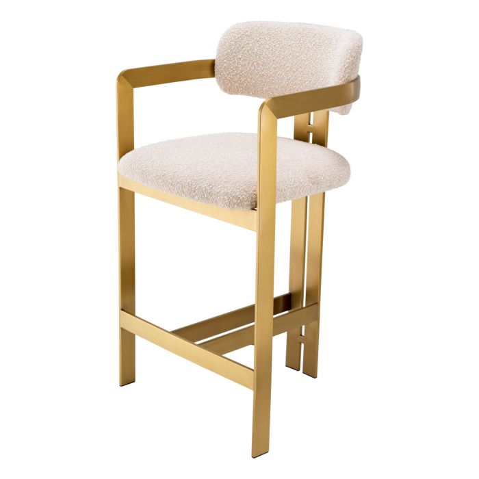 Taburete de mostrador Donato acabado latón cepillado crema bouclé