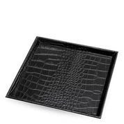 Desk Tray Scaleo croco embossed black leather set of 2