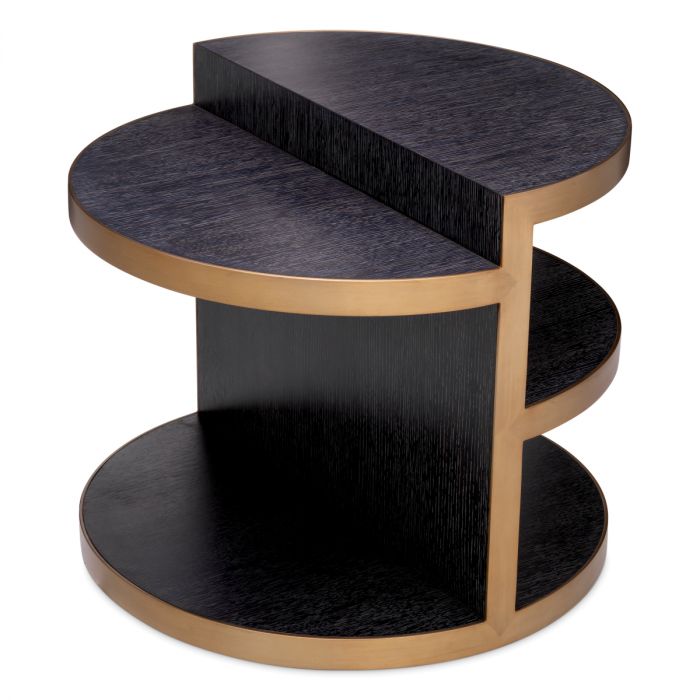 Side Table Nilo charcoal grey oak veneer brushed brass finish