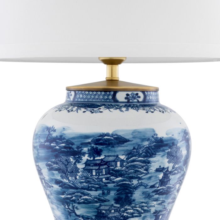 Table Lamp Chinese Blue ceramic incl shade
