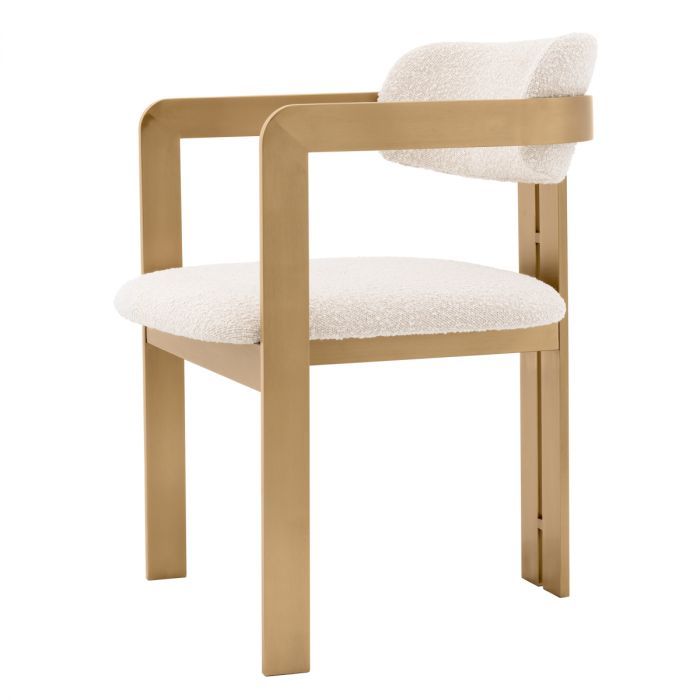 Dining Chair Donato brushed brass finish bouclé cream