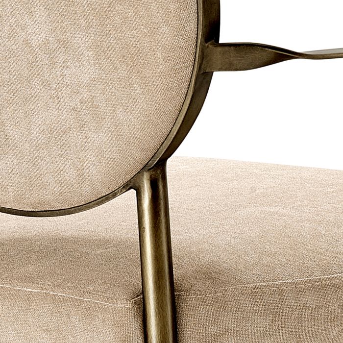 Dining Chair Scribe with arm dark brass greige velvet