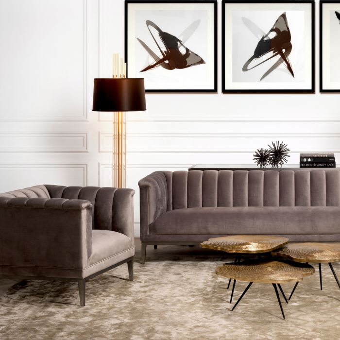 Silla Raffles Roche terciopelo gris marsopa