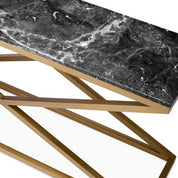 Mesa consola Criss Cross acabado latón cepillado mármol gris