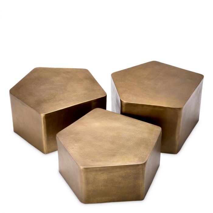 Coffee Table Veenazza vintage brass finish set of 3