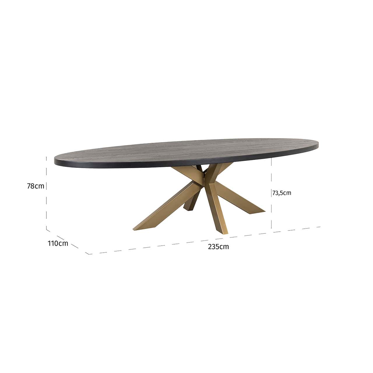 Mesa de comedor Watson negra 235 con pata de araña dorada (negra)
