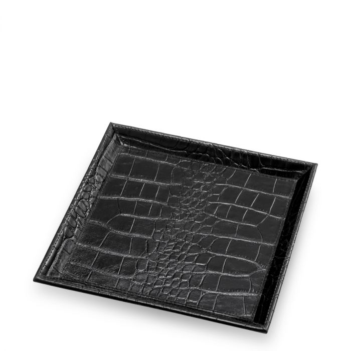 Desk Tray Scaleo croco embossed black leather set of 2