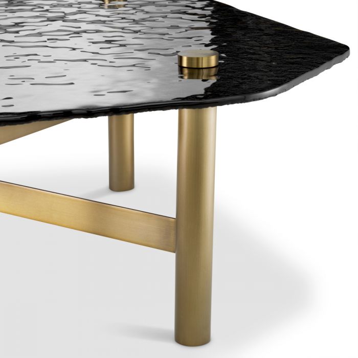Coffee Table Cortes brushed brass finish casted smoke glass