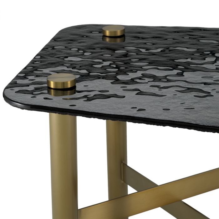 Side Table Cortes brushed brass finish casted smoke glass
