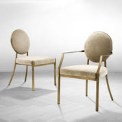 Dining Chair Scribe with arm dark brass greige velvet