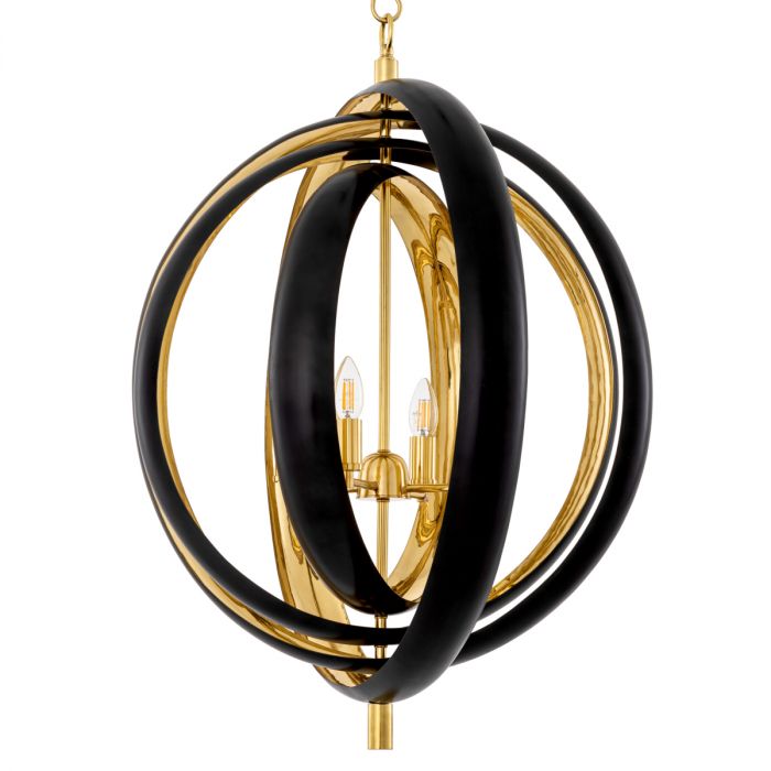 Chandelier Riley gunmetal finish polished brass