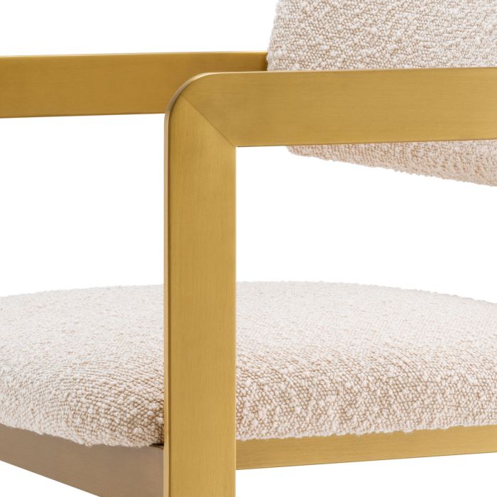 Taburete de mostrador Donato acabado latón cepillado crema bouclé