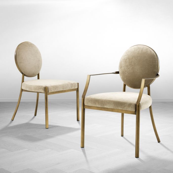 Dining Chair Scribe dark brass greige velvet