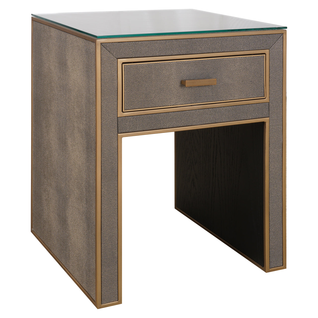 Nightstand Bloomville brass shagreen incl. glass top