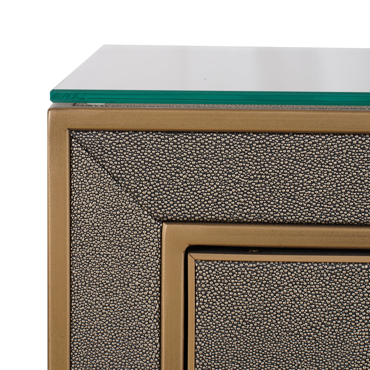 Nightstand Bloomville brass shagreen incl. glass top