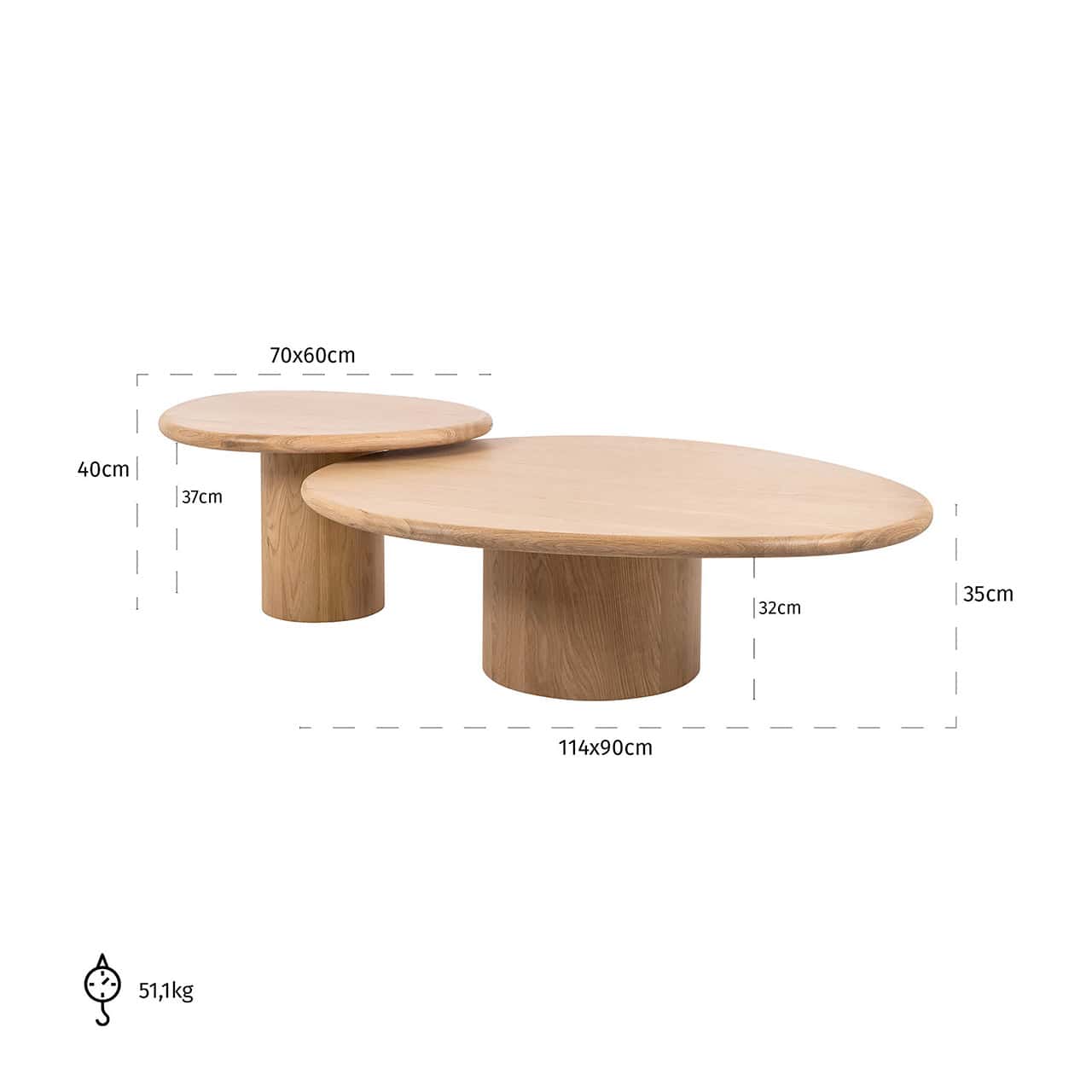 Mesa de centro Oakley, juego de 2 (roble natural)