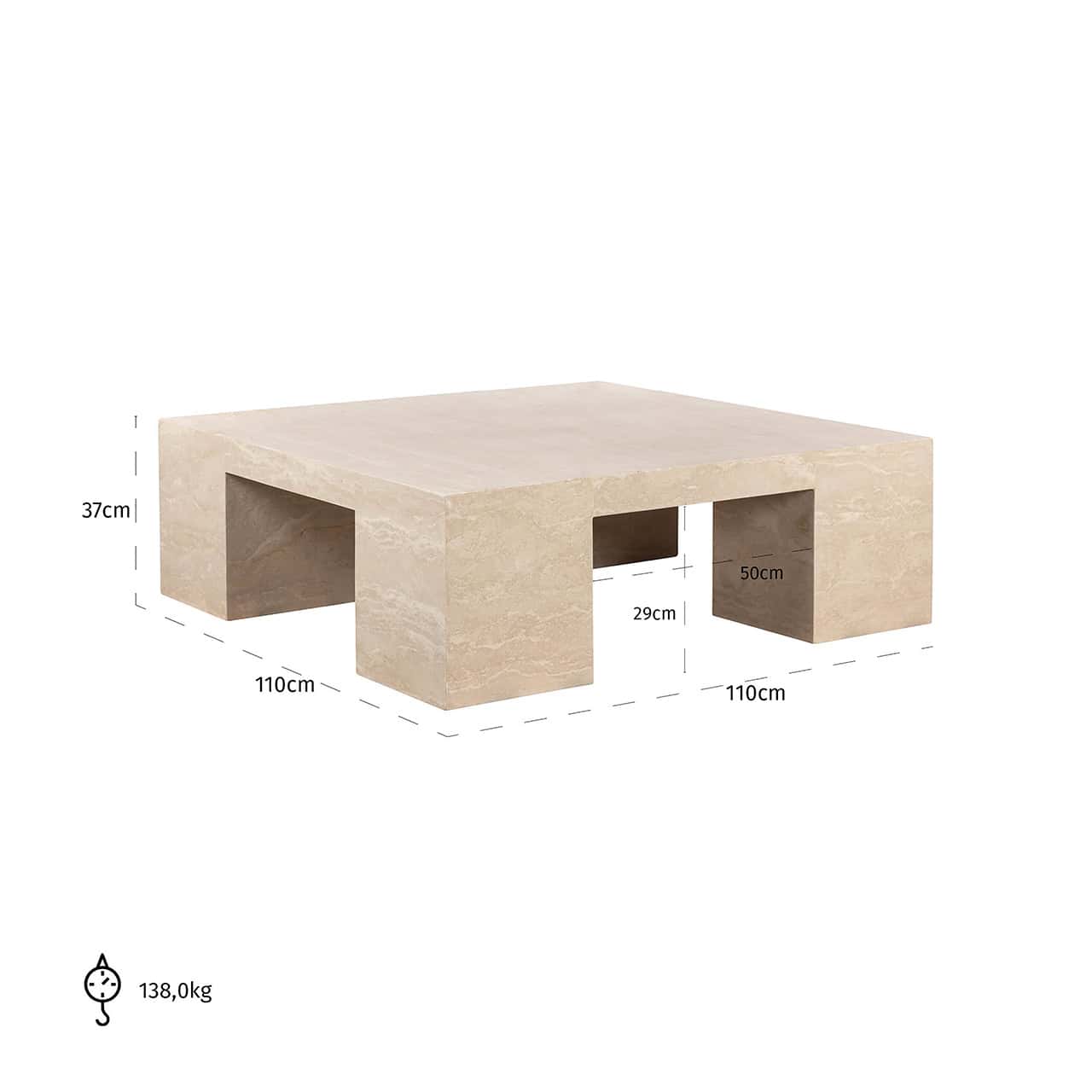 Mesa de centro Biltmore de travertino italiano (beige)