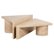 Mesa de centro Fictus, juego de 2, imitación travertino (beige)