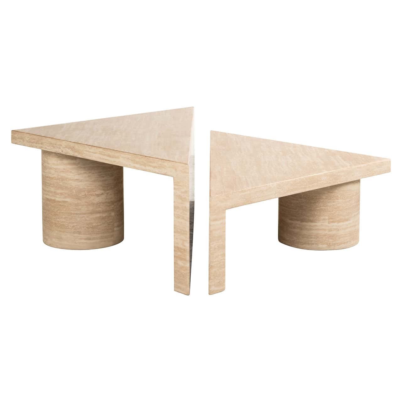 Mesa de centro Fictus, juego de 2, imitación travertino (beige)