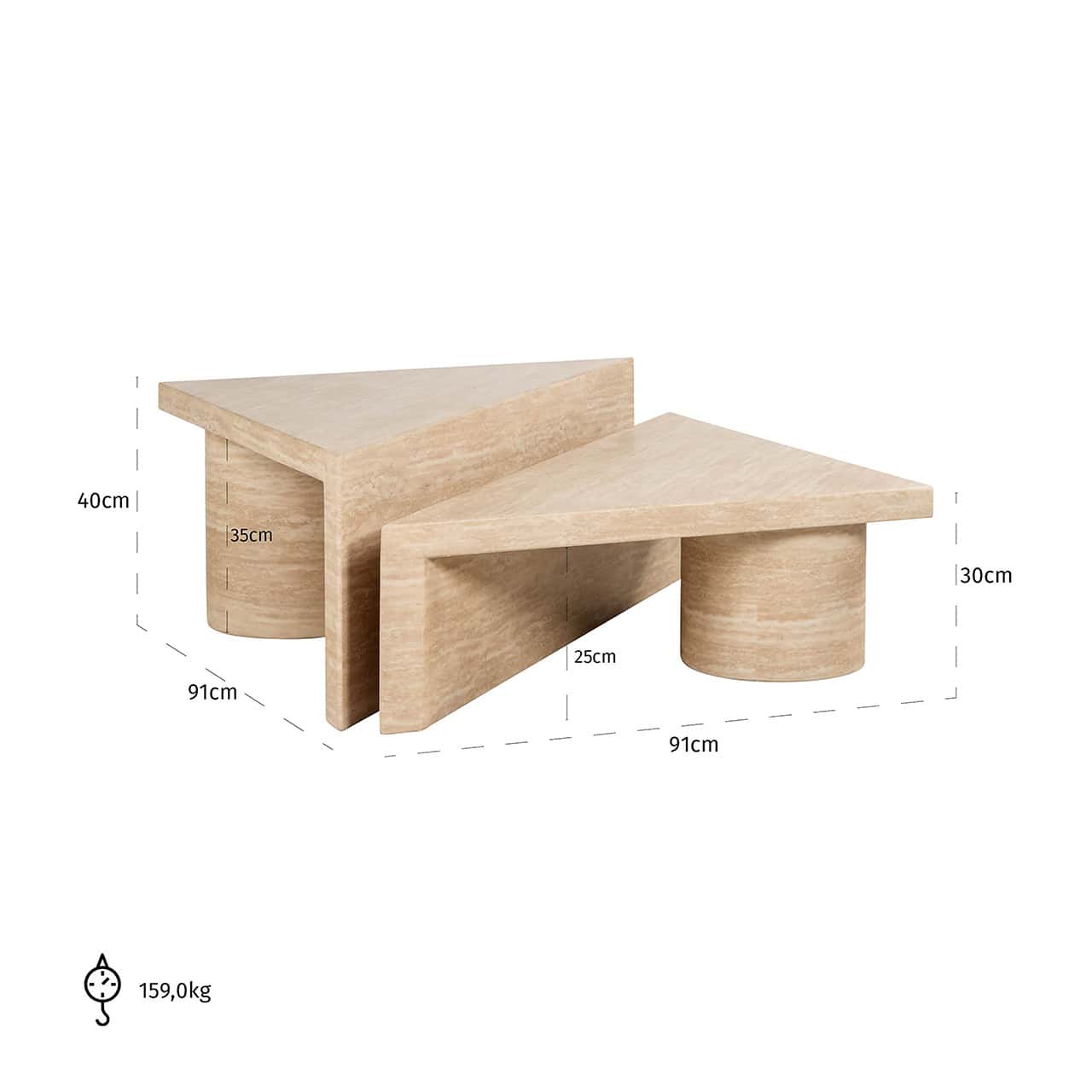 Mesa de centro Fictus, juego de 2, imitación travertino (beige)