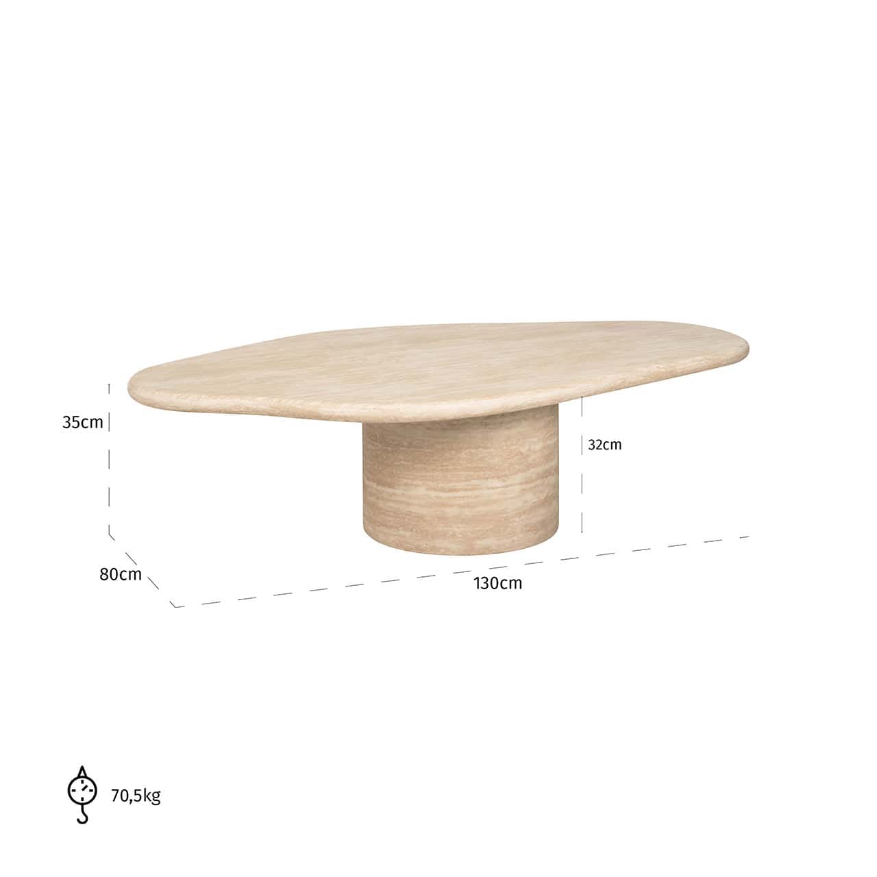 Mesa de centro Fictus 130 imitación travertino (beige)