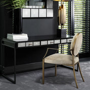 Dining Chair Scribe with arm dark brass greige velvet