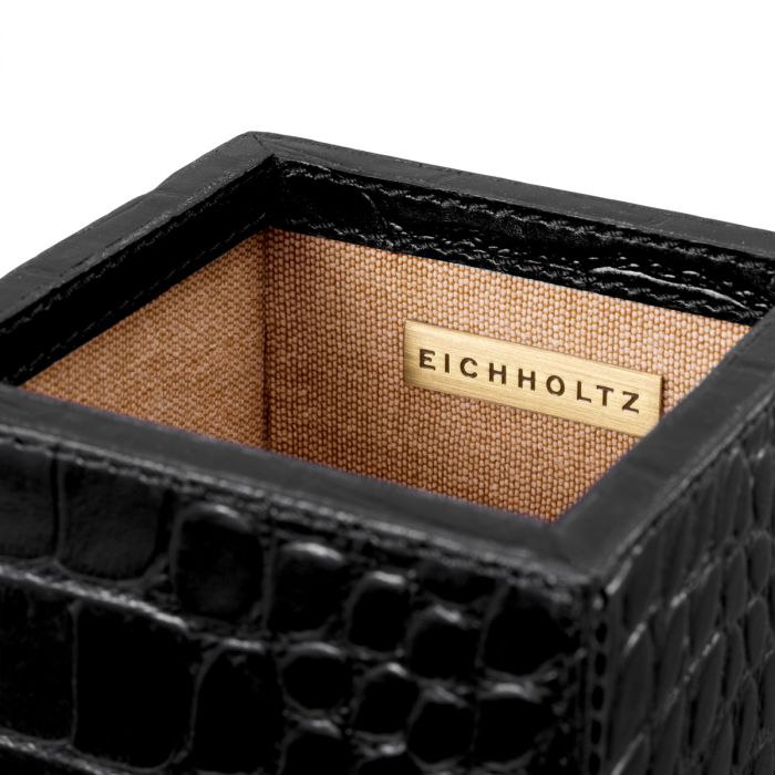 Desk Set Scaleo croco embossed black leather set of 3