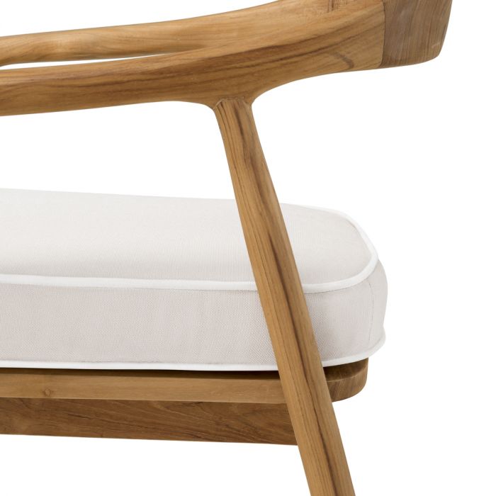 Silla de comedor de exterior Beale teca natural flores blanco roto