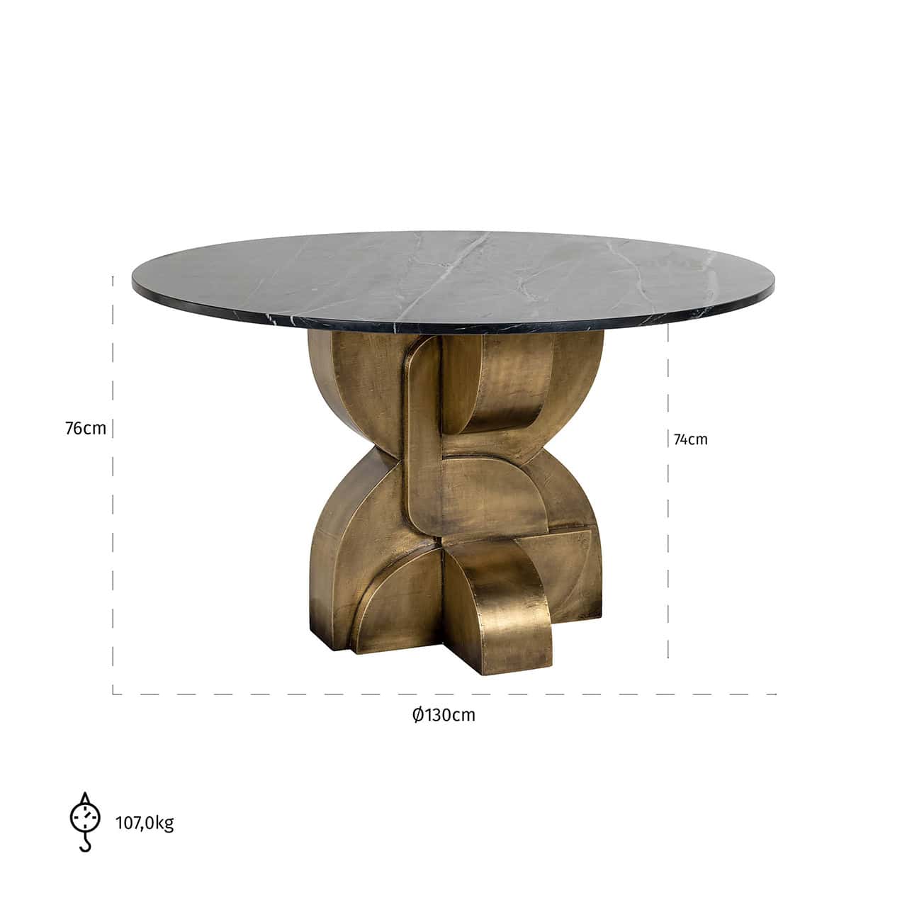 Mesa de comedor Maddox130Ø (Negro/dorado)