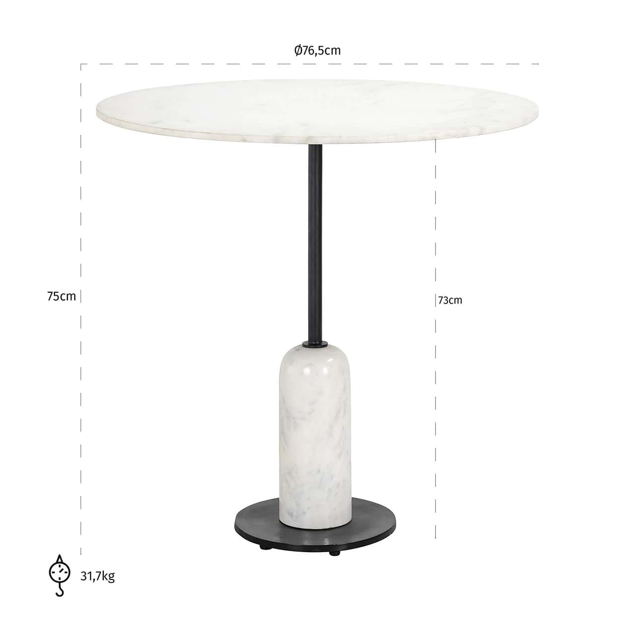 Mesa de bistró Jagger 76,5 Ø (Negro/blanco)
