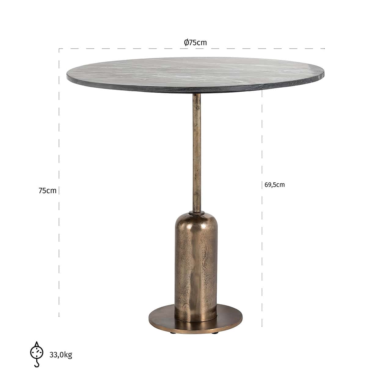 Mesa de bistró Logan 75Ø (Negro/dorado)