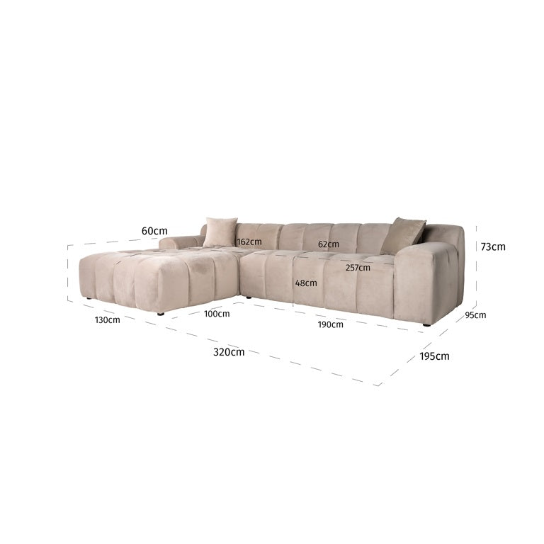 Sofá Cubo 3 plazas + salón derecho (Cuarzo Caqui 903)