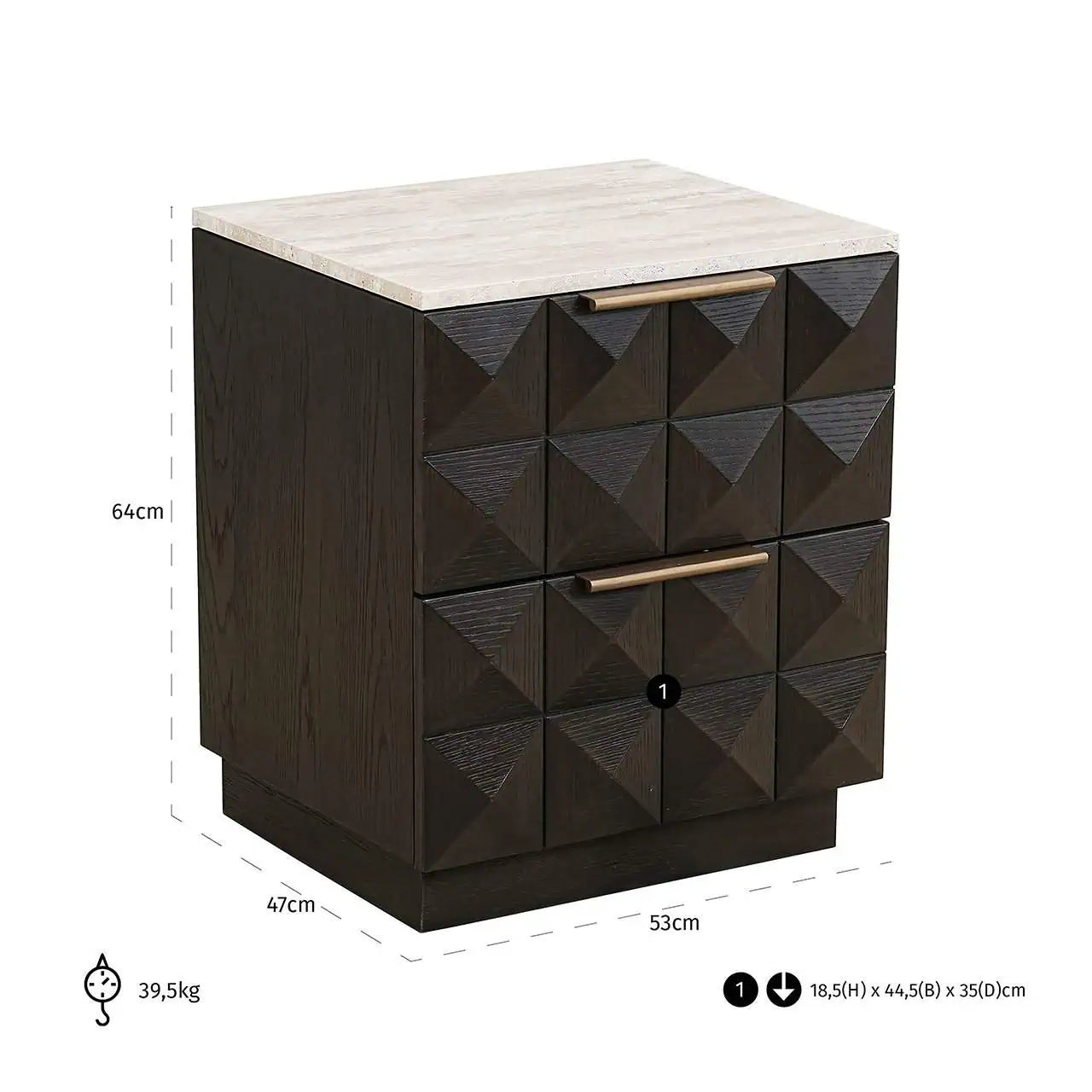 Nightstand Claremont 2-drawers (Brown)