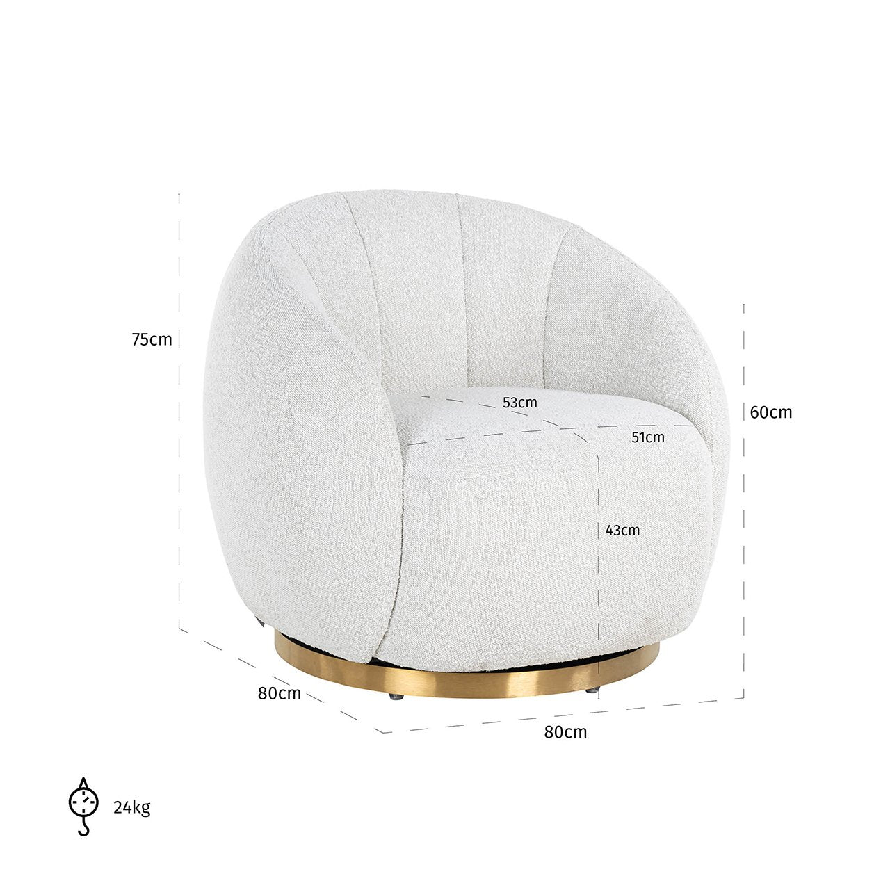 Swivel lounge chair Jago white bouclé / brushed gold (Copenhagen 900 Bouclé White)