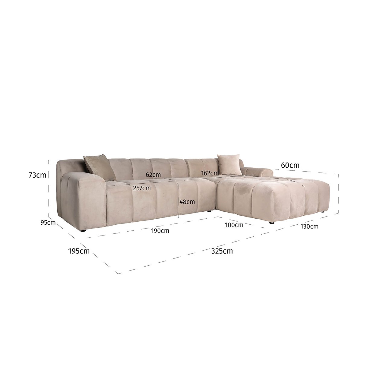 Sofá Cubo 3 plazas + salón derecho (Cuarzo Caqui 903)