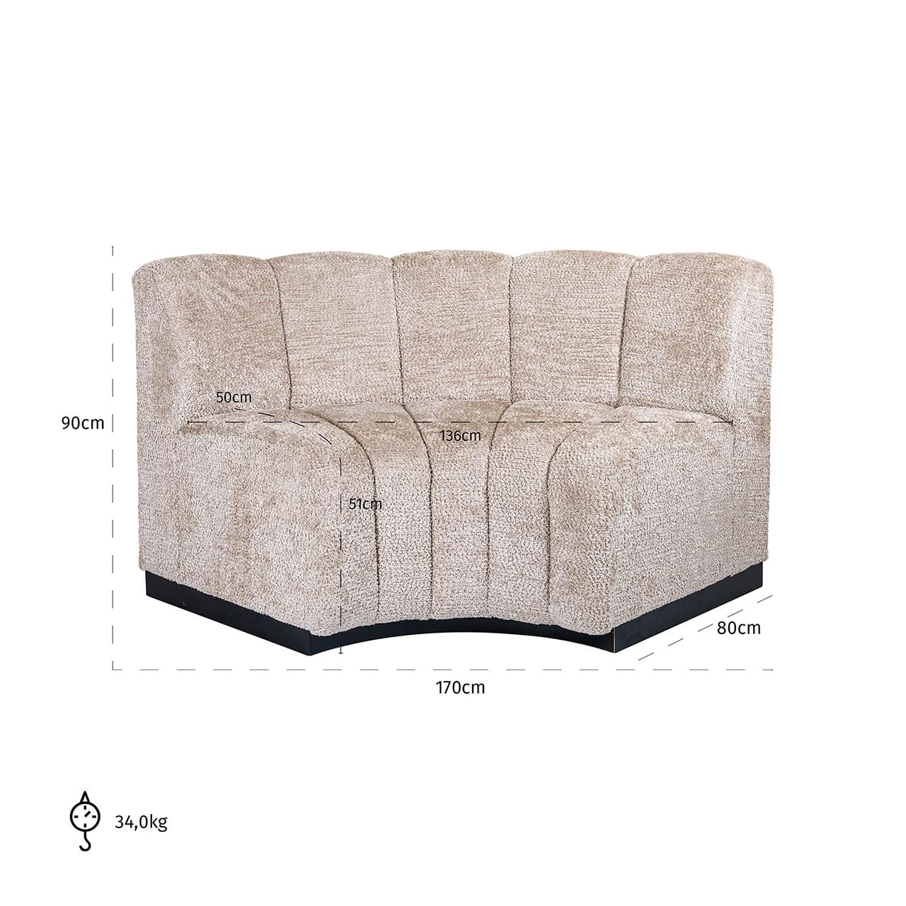 Round corner dining bench Hillpark lovely beige (Be Lovely 170 Beige)